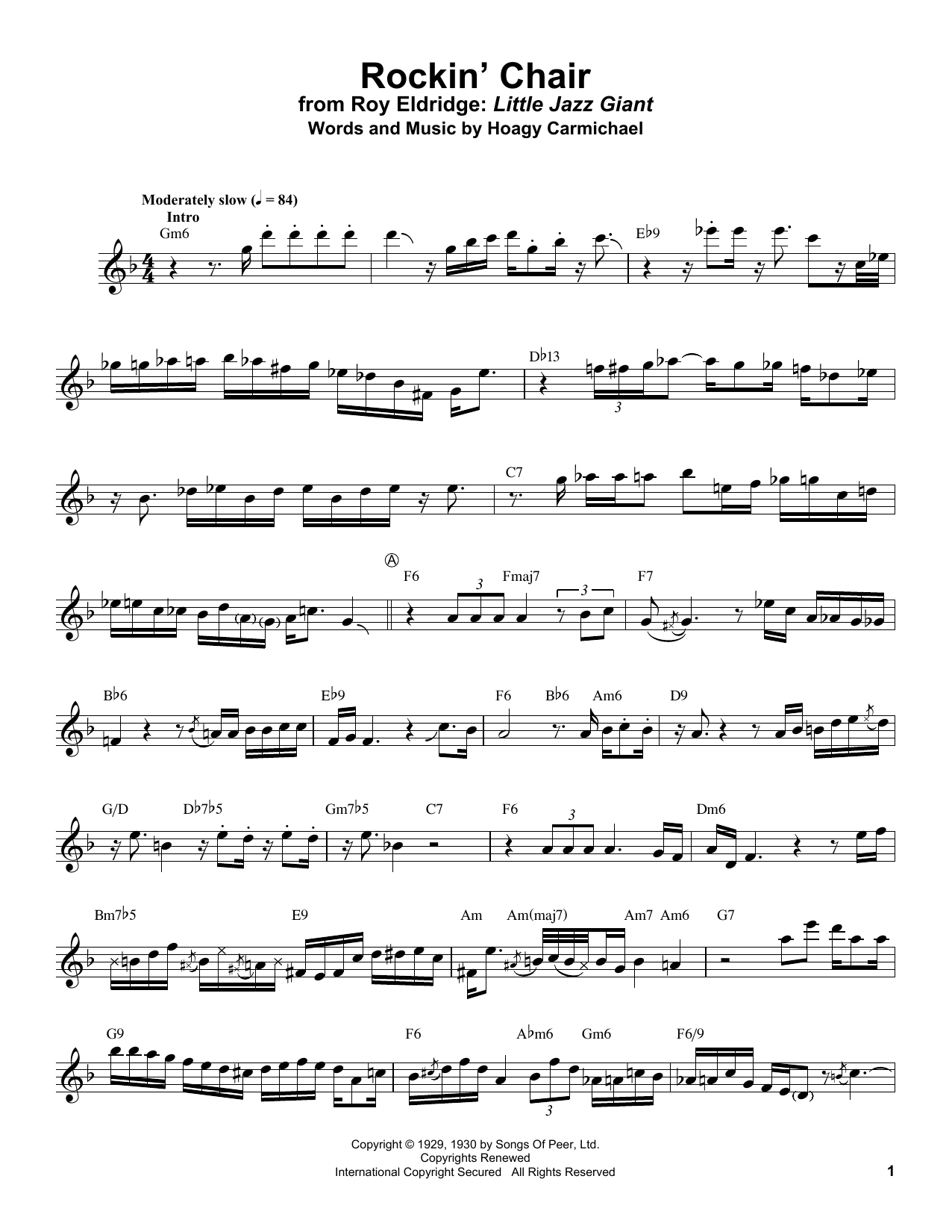Roy Eldridge Rockin' Chair sheet music notes and chords arranged for Trumpet Transcription