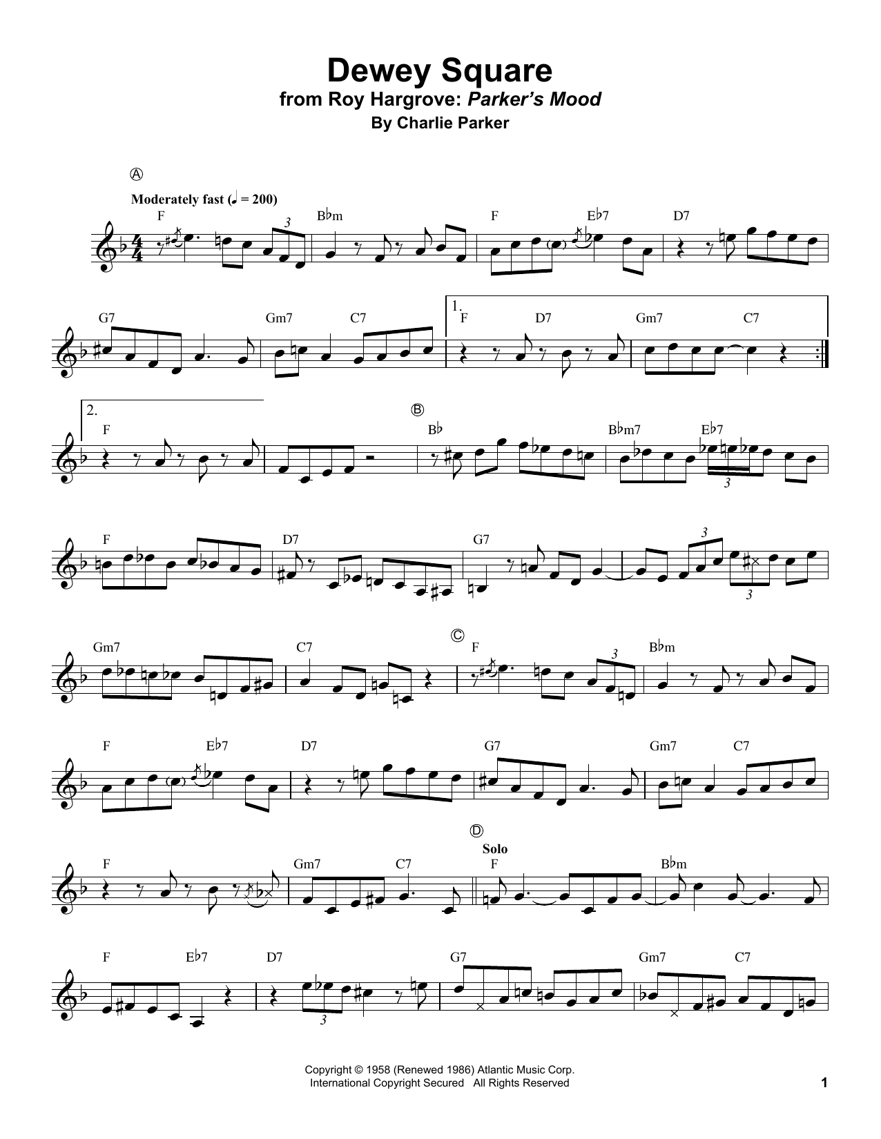 Roy Hargrove Dewey Square sheet music notes and chords arranged for Trumpet Transcription
