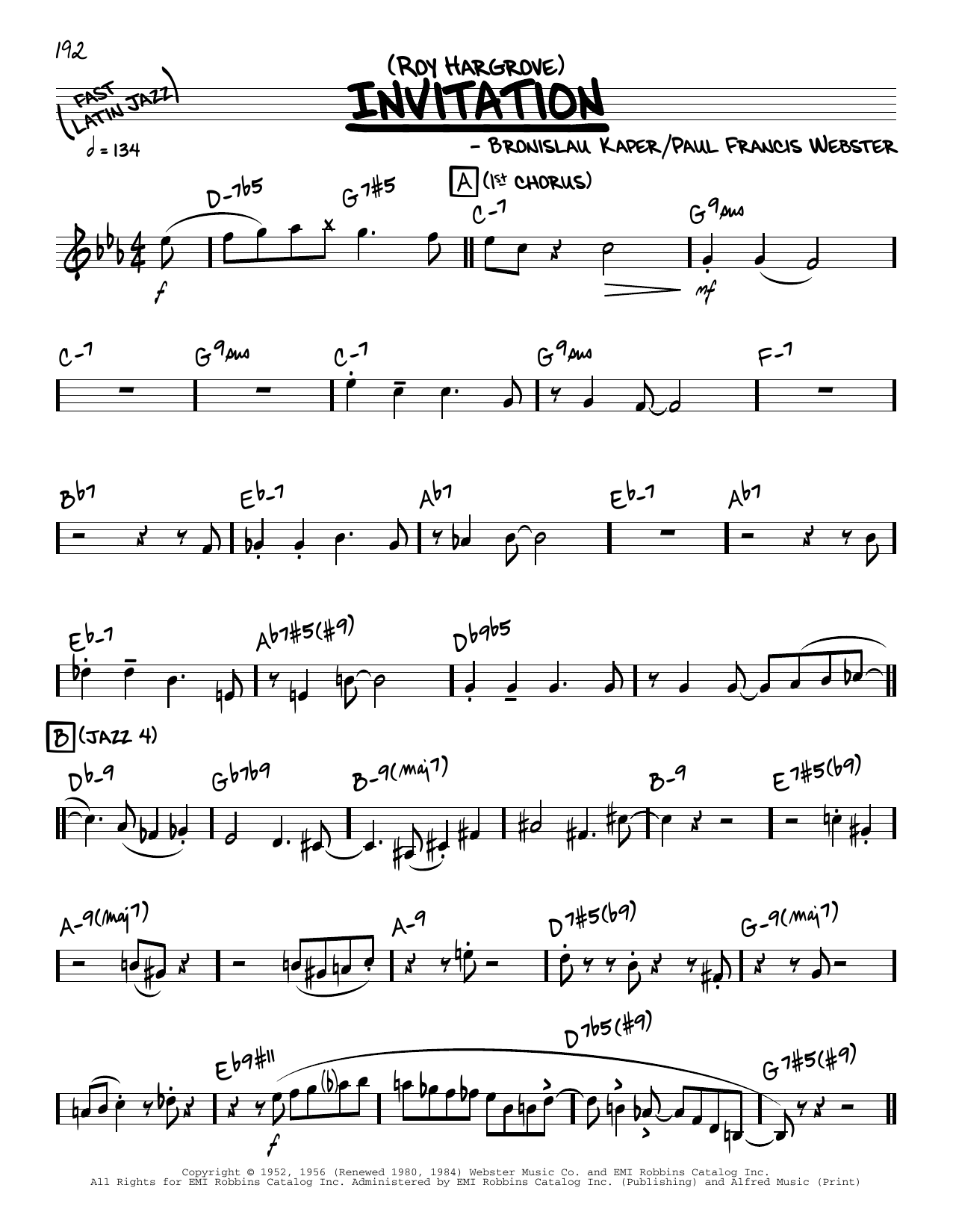 Roy Hargrove Invitation (solo only) sheet music notes and chords arranged for Real Book – Melody & Chords