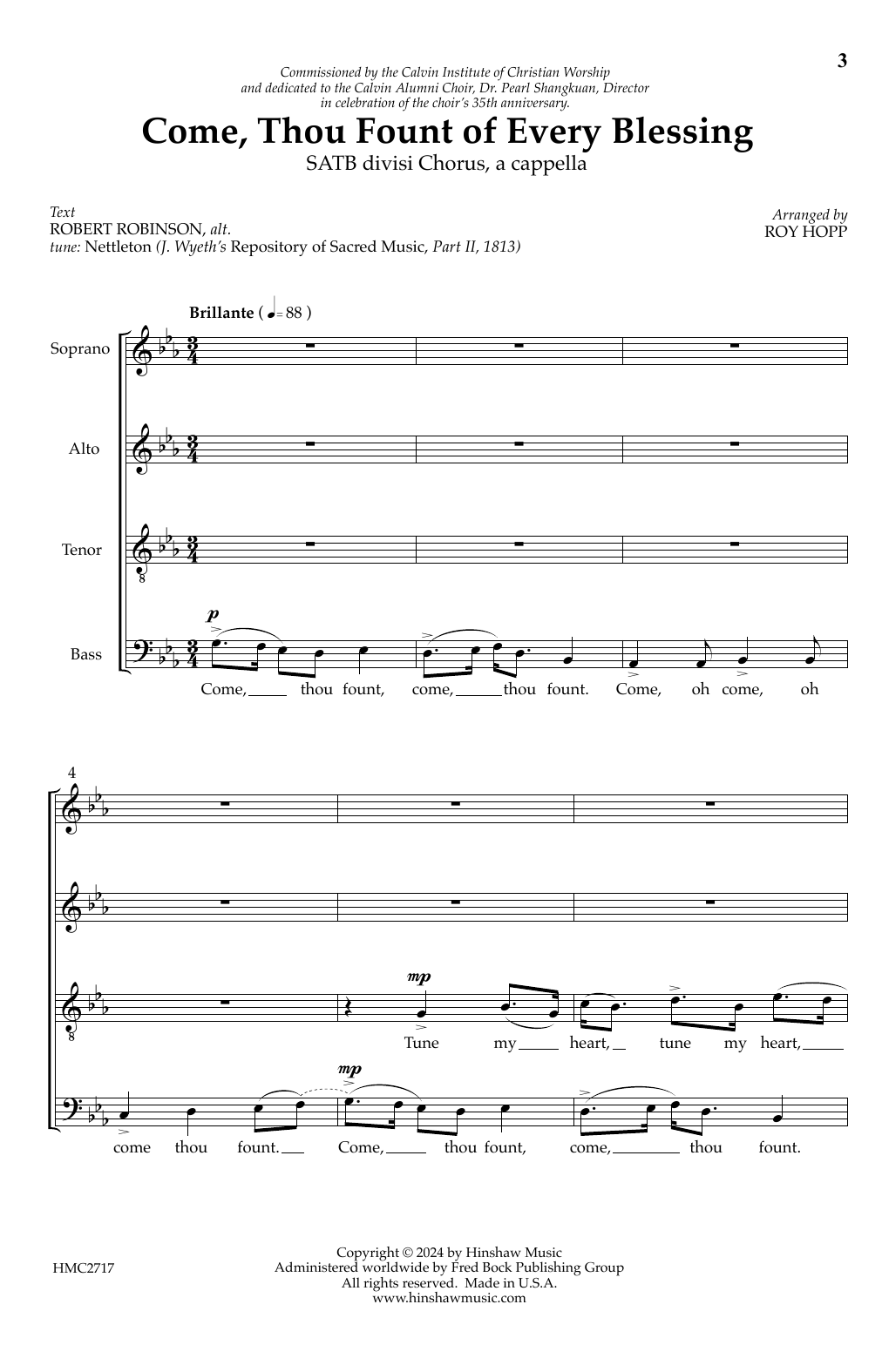 Roy Hopp Come, Thou Fount of Every Blessing sheet music notes and chords arranged for SATB Choir