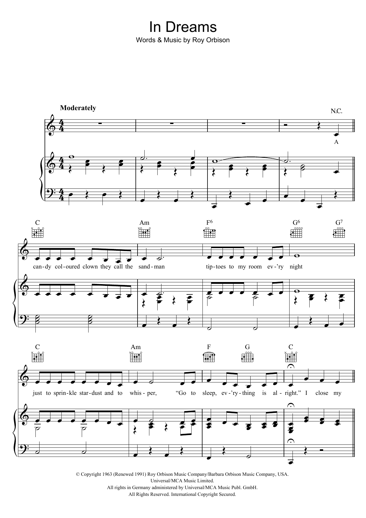 Roy Orbison In Dreams sheet music notes and chords arranged for Guitar Chords/Lyrics