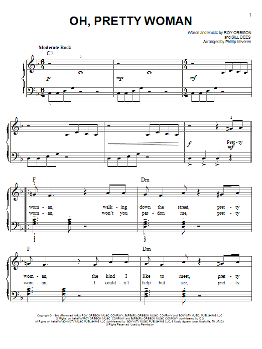 Roy Orbison Oh, Pretty Woman (arr. Phillip Keveren) sheet music notes and chords arranged for Easy Piano