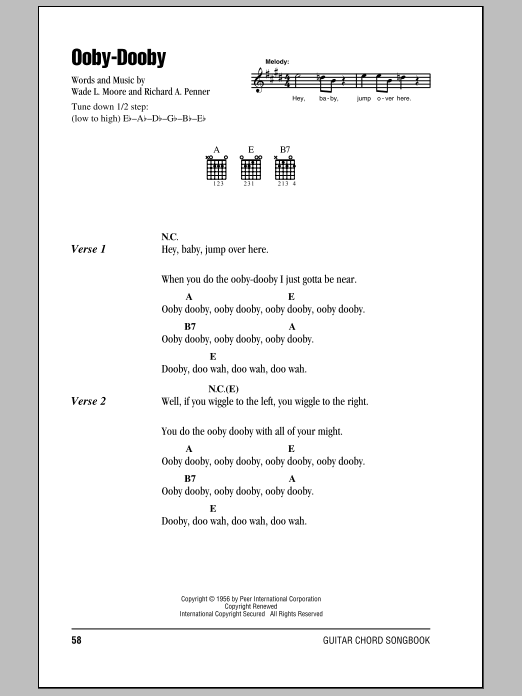 Roy Orbison Ooby Dooby sheet music notes and chords arranged for Guitar Chords/Lyrics
