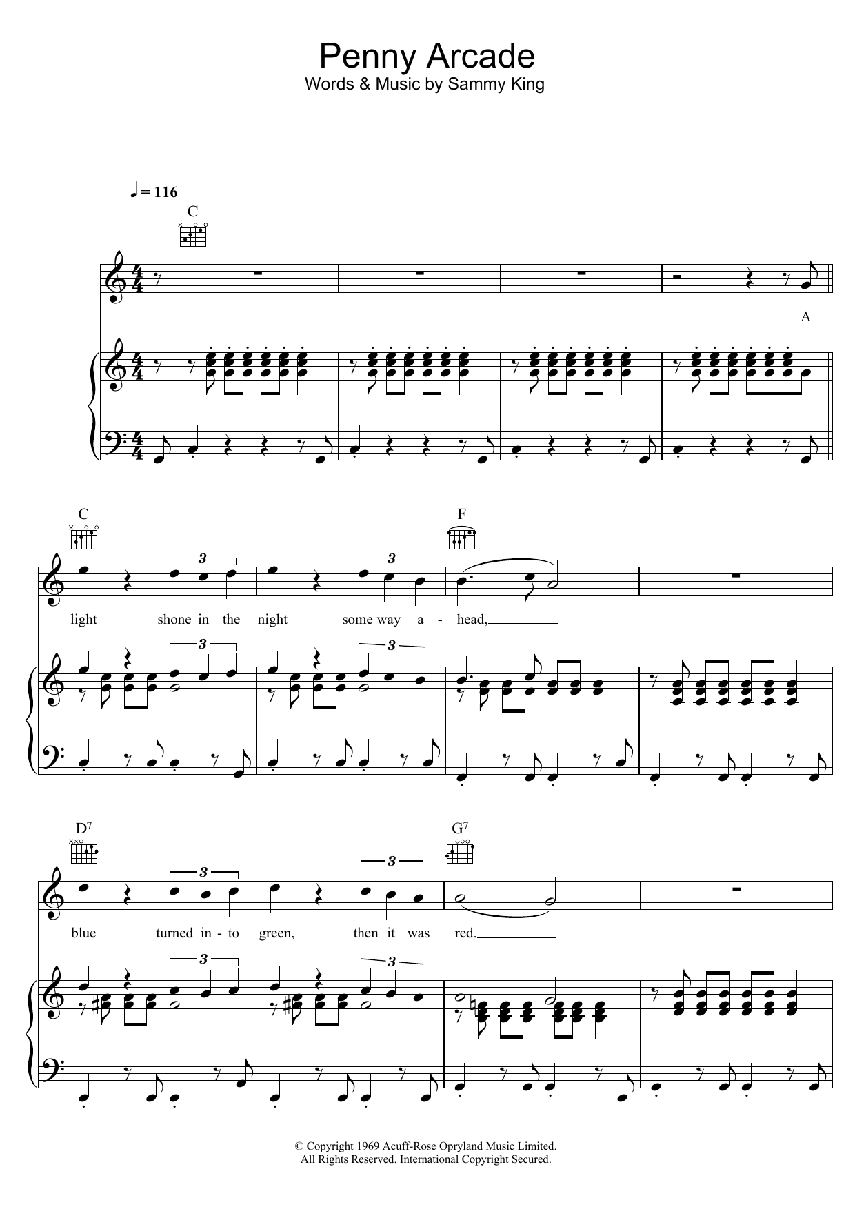 Roy Orbison Penny Arcade sheet music notes and chords arranged for Piano, Vocal & Guitar Chords