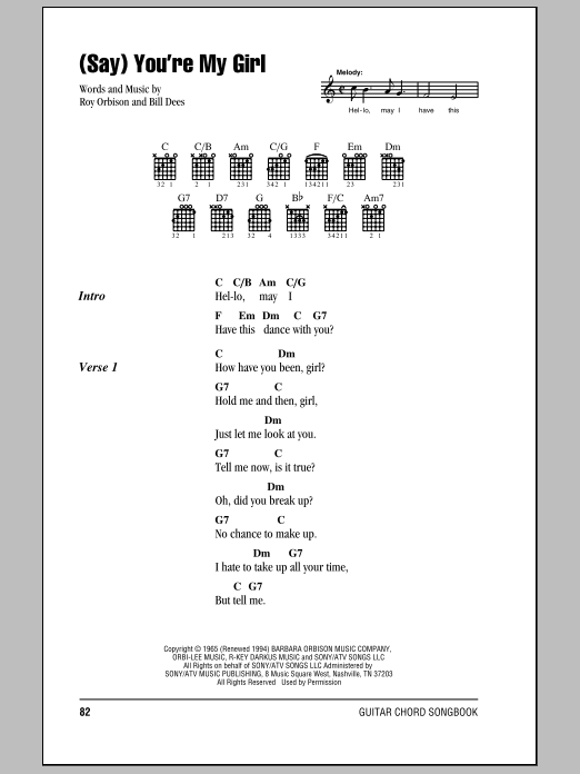 Roy Orbison (Say) You're My Girl sheet music notes and chords arranged for Guitar Chords/Lyrics