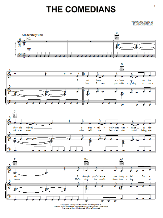 Roy Orbison The Comedians sheet music notes and chords arranged for Piano, Vocal & Guitar Chords (Right-Hand Melody)