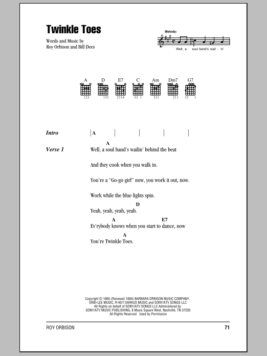 Roy Orbison Twinkle Toes sheet music notes and chords arranged for Guitar Chords/Lyrics