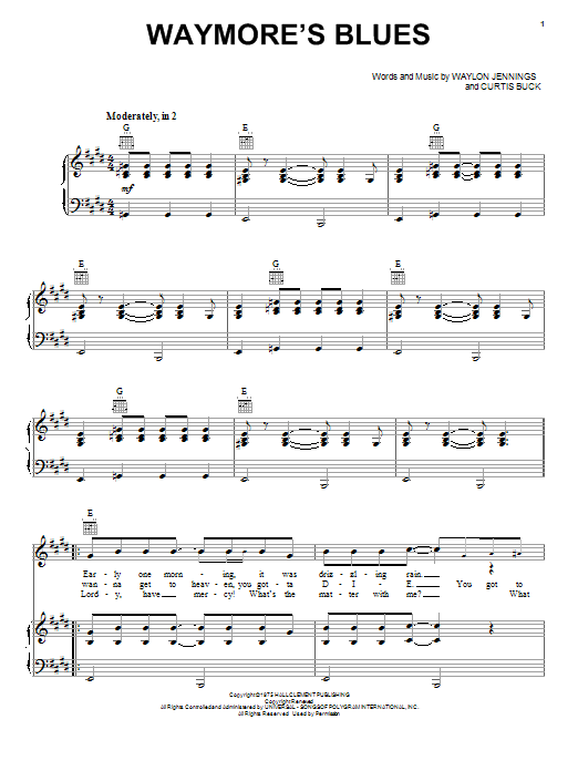 Roy Orbison Waymore's Blues sheet music notes and chords arranged for Piano, Vocal & Guitar Chords (Right-Hand Melody)