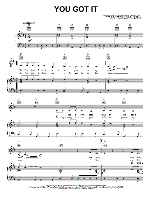 Roy Orbison You Got It sheet music notes and chords arranged for Piano, Vocal & Guitar Chords (Right-Hand Melody)