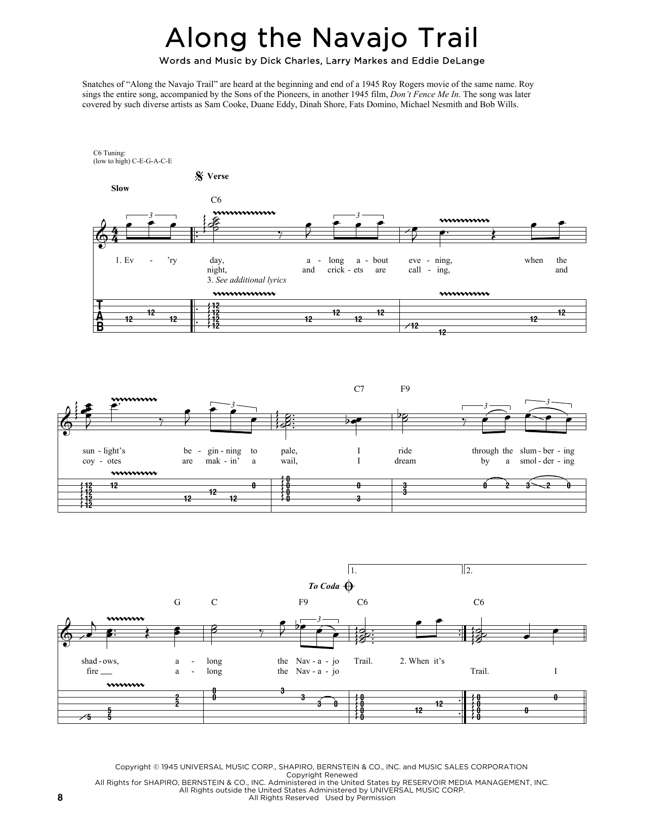 Roy Rogers Along The Navajo Trail (arr. Fred Sokolow) sheet music notes and chords arranged for Guitar Tab