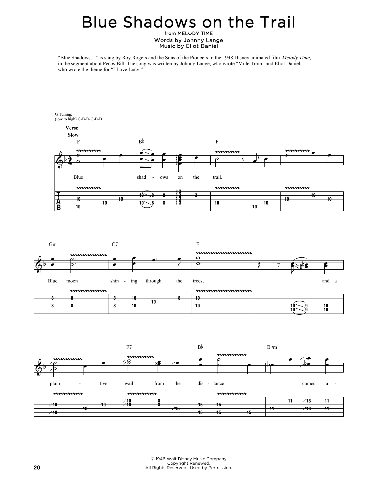 Roy Rogers Blue Shadows On The Trail (arr. Fred Sokolow) sheet music notes and chords arranged for Guitar Tab