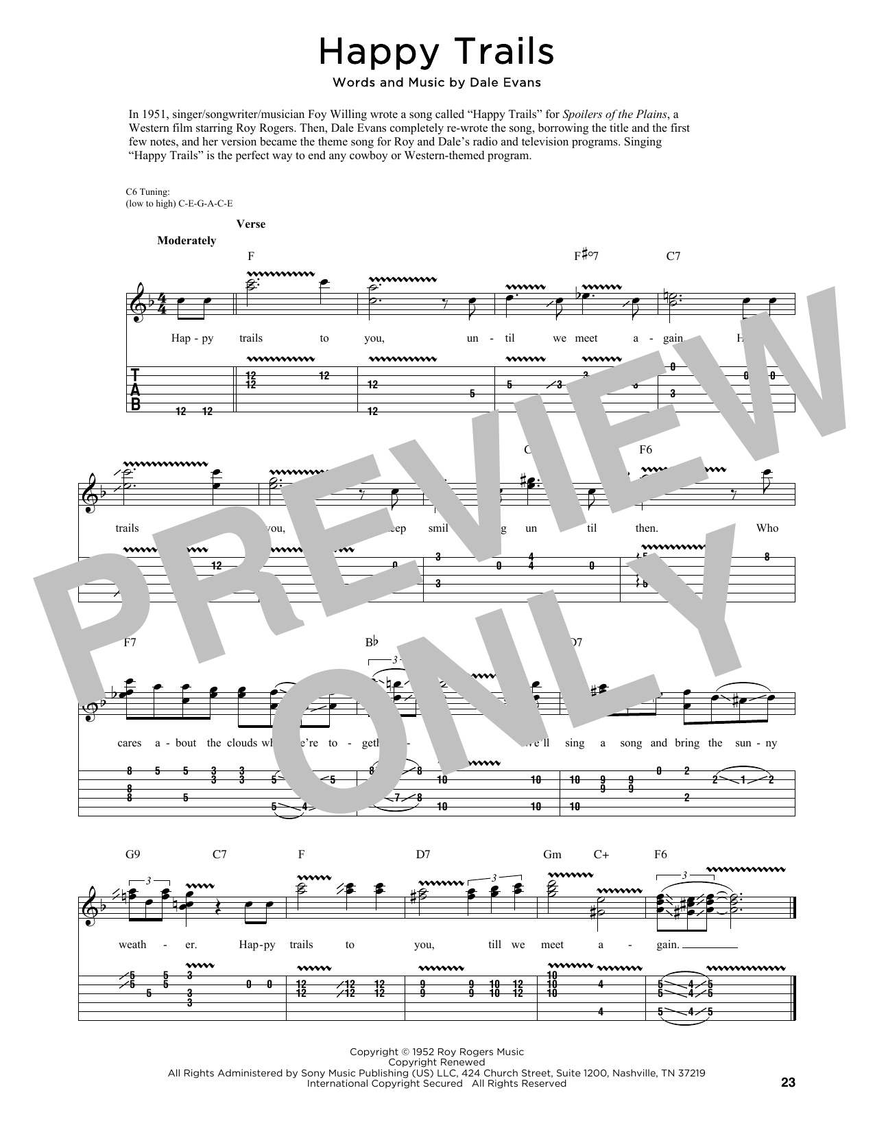 Roy Rogers Happy Trails (arr. Fred Sokolow) sheet music notes and chords arranged for Guitar Tab