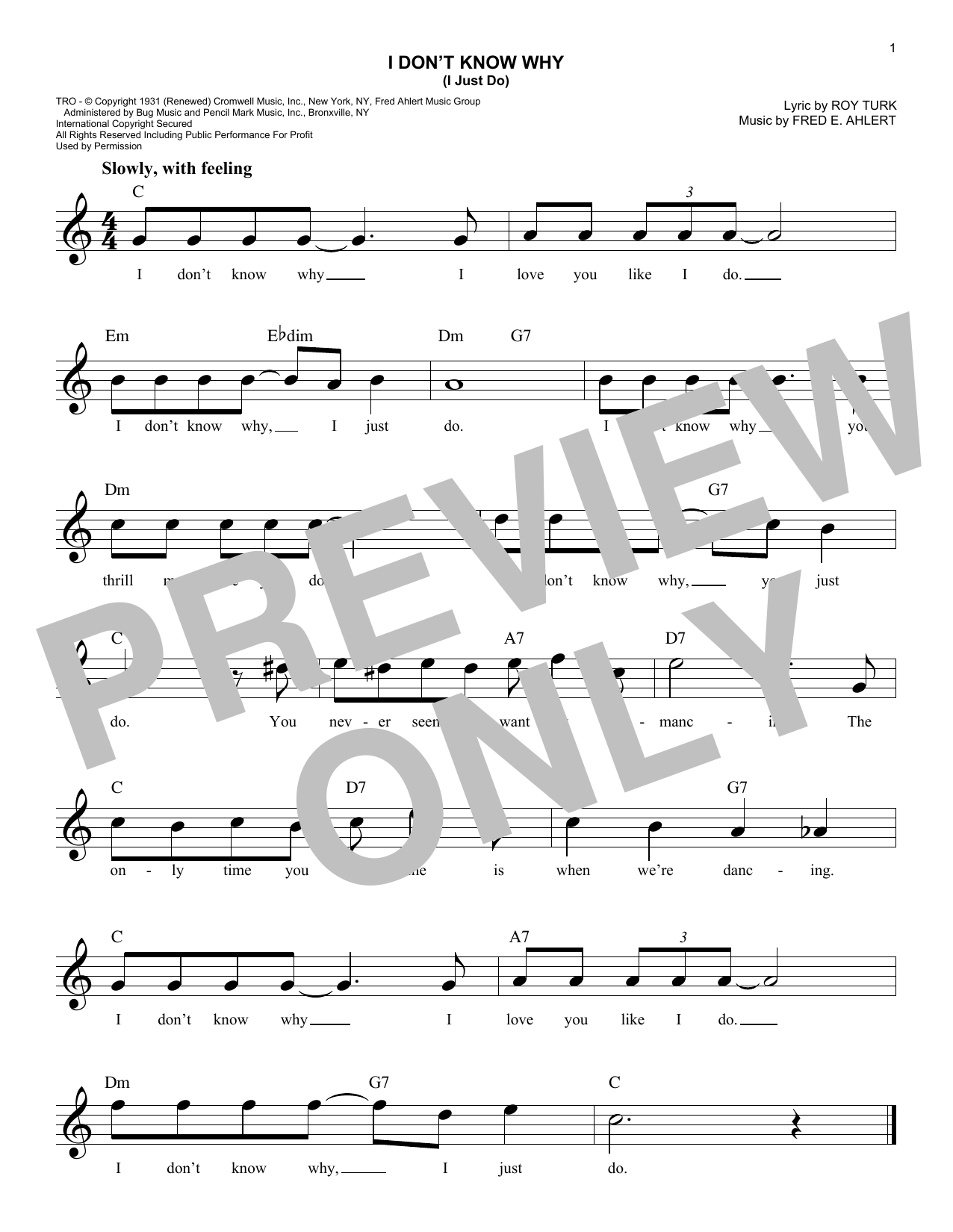 Roy Turk I Don't Know Why (I Just Do) sheet music notes and chords arranged for Easy Piano