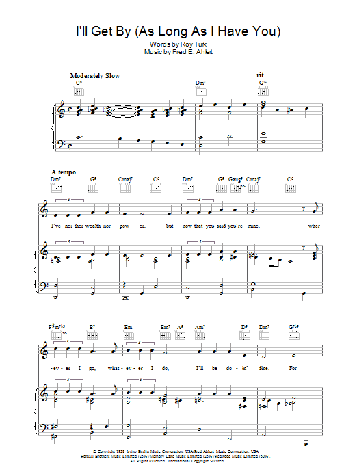 Roy Turk I'll Get By sheet music notes and chords arranged for Piano, Vocal & Guitar Chords