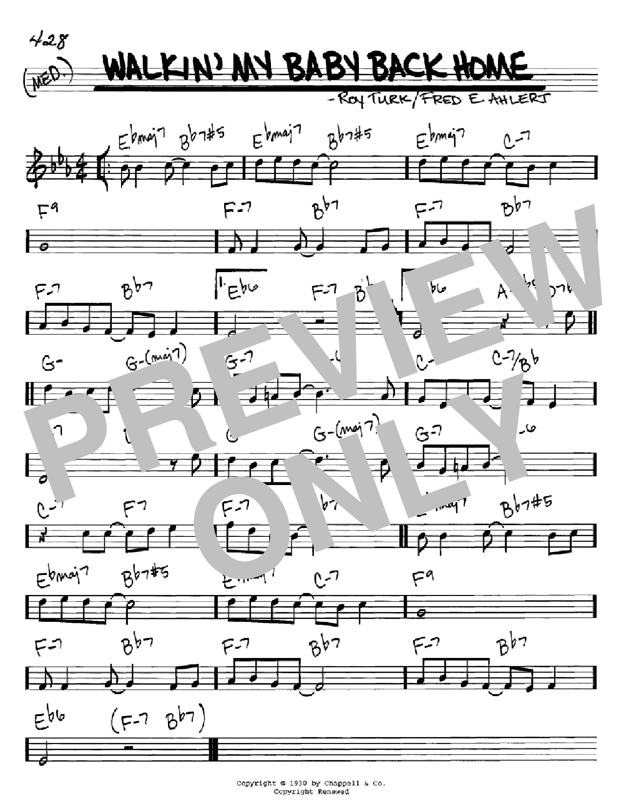 Roy Turk Walkin' My Baby Back Home sheet music notes and chords arranged for Real Book – Melody & Chords – C Instruments