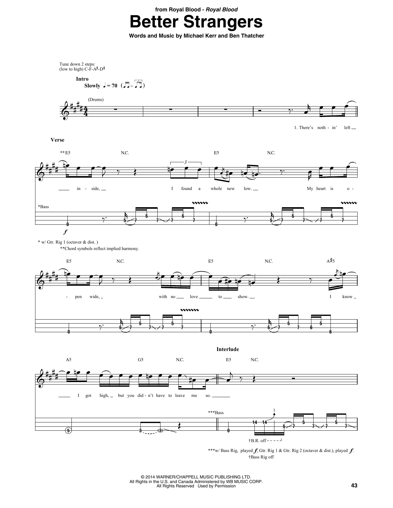Royal Blood Better Strangers sheet music notes and chords arranged for Bass Guitar Tab