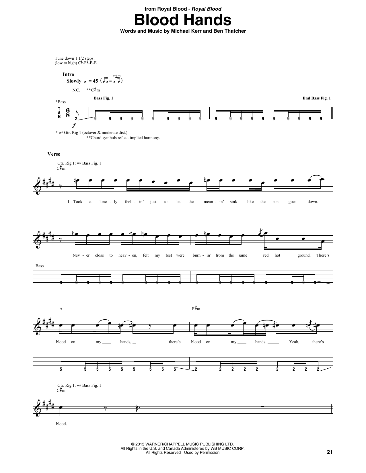 Royal Blood Blood Hands sheet music notes and chords arranged for Bass Guitar Tab