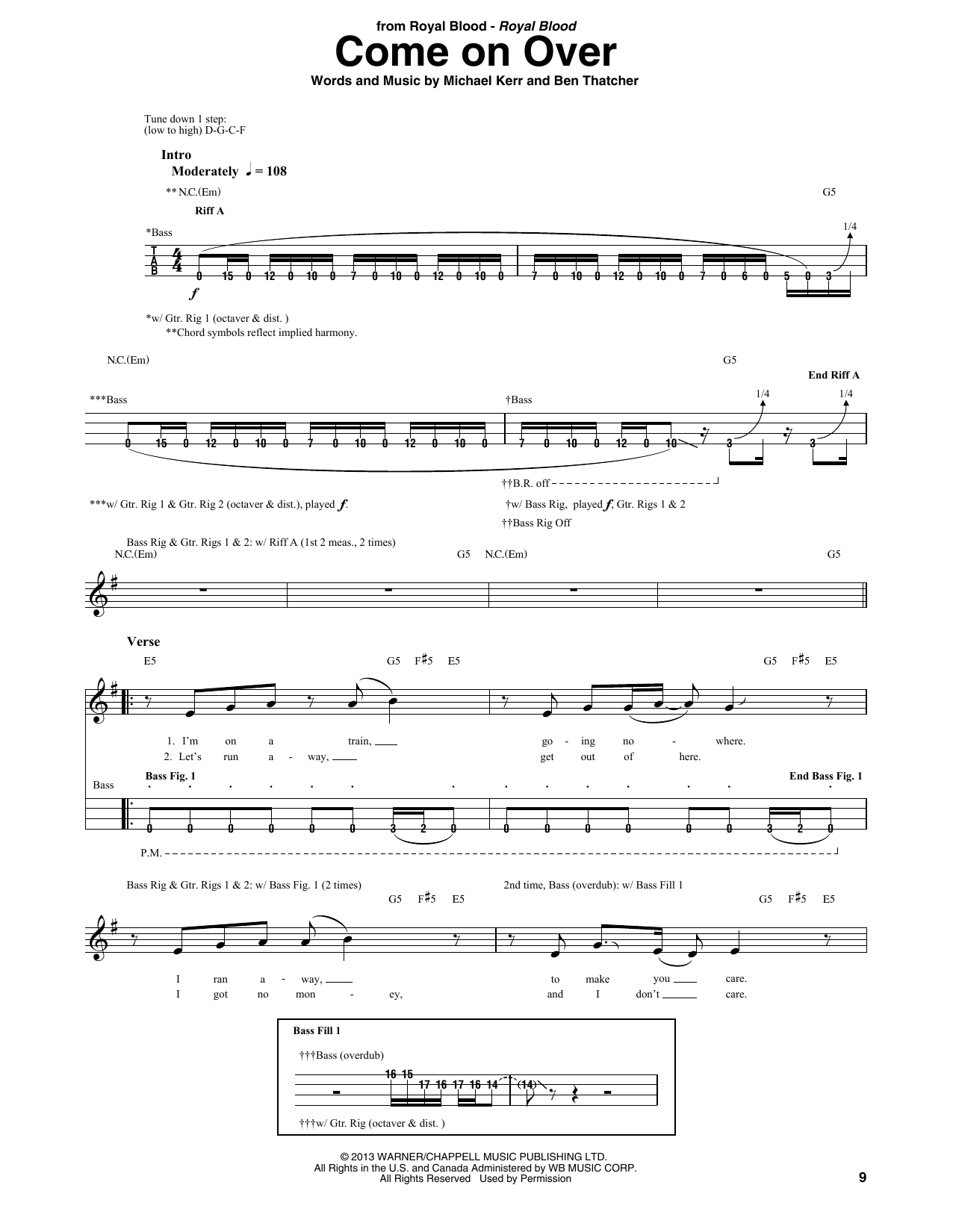 Royal Blood Come On Over sheet music notes and chords arranged for Bass Guitar Tab