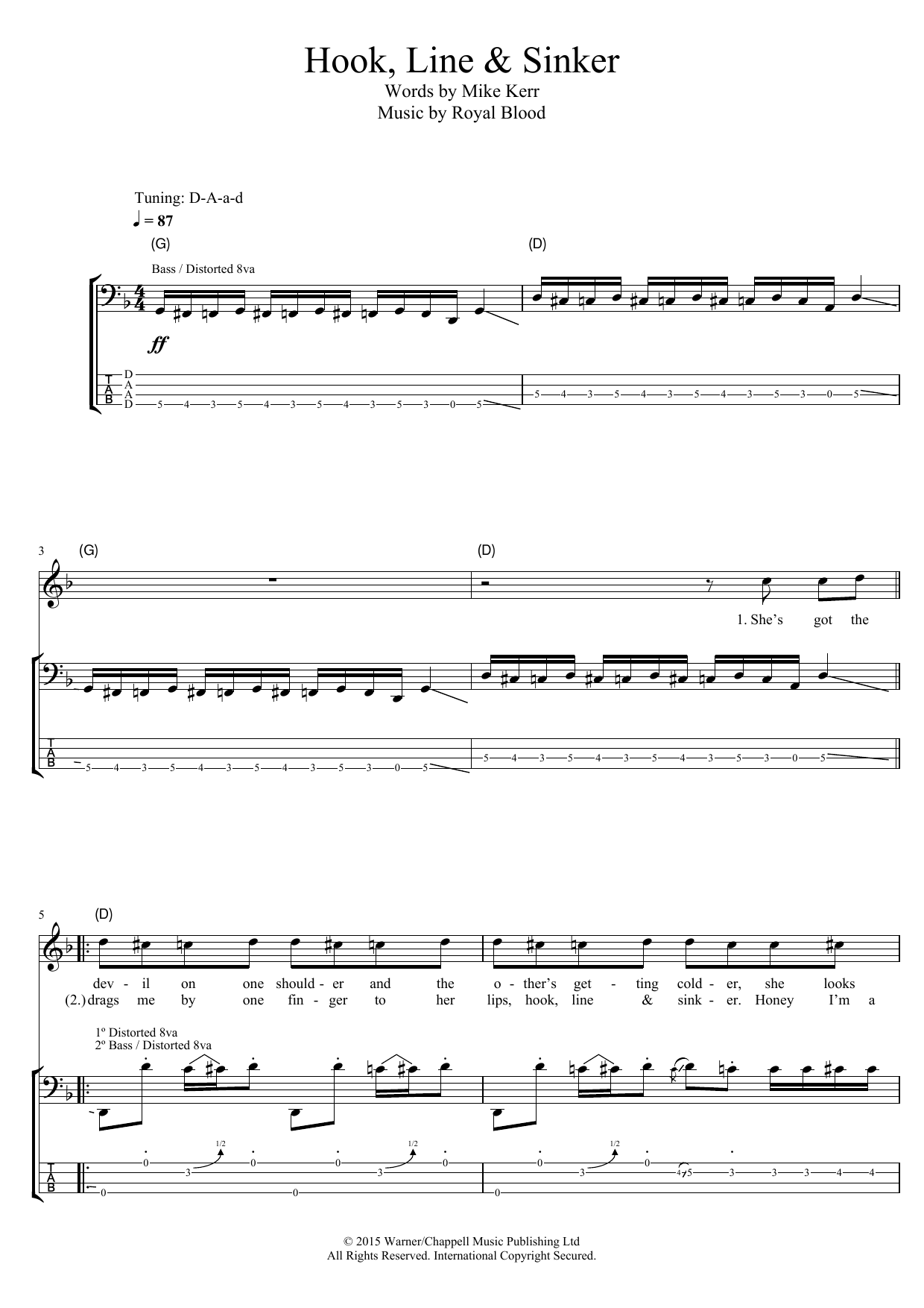 Royal Blood Hook, Line and Sinker sheet music notes and chords arranged for Bass Guitar Tab