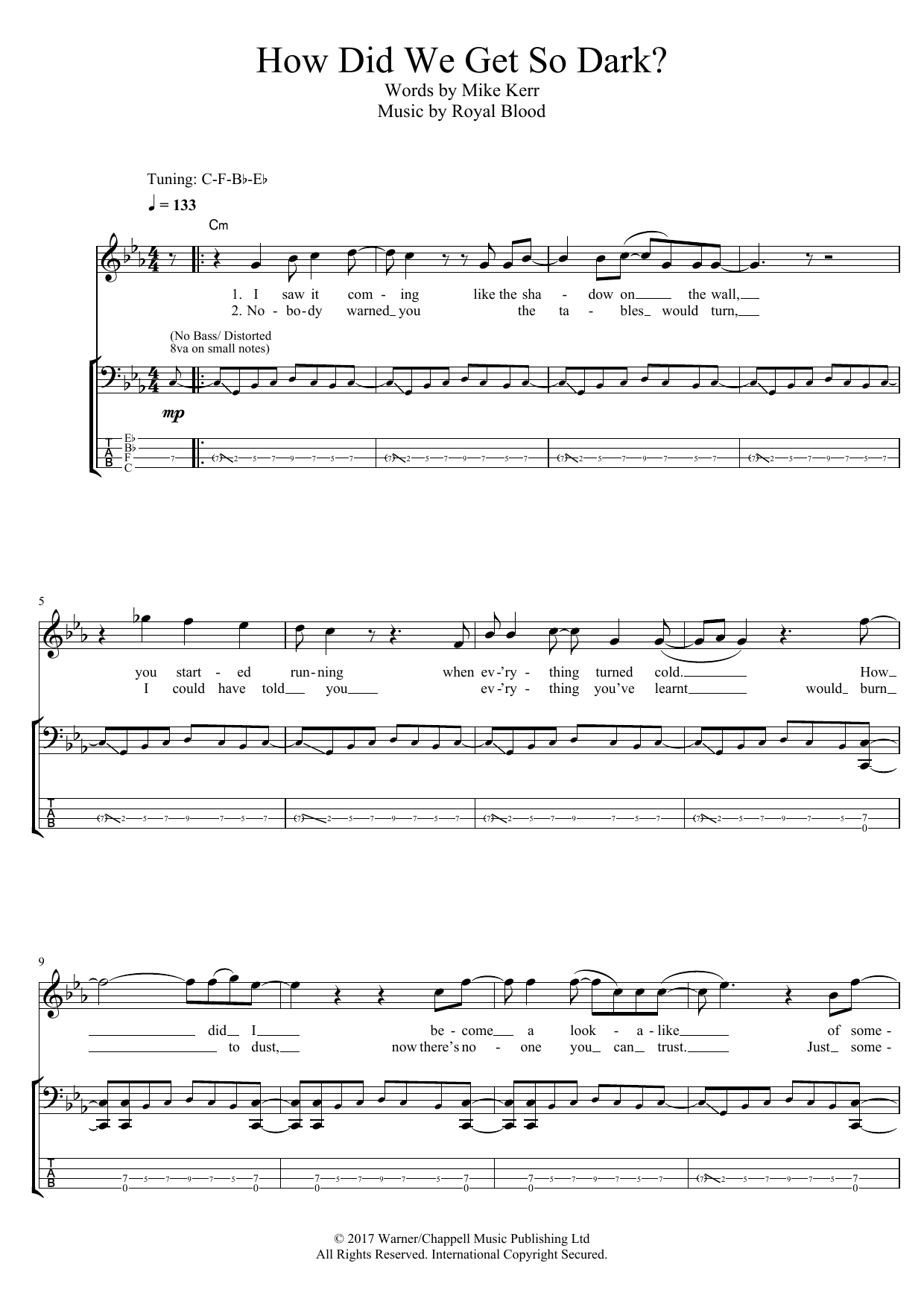 Royal Blood How Did We Get So Dark? sheet music notes and chords arranged for Bass Guitar Tab