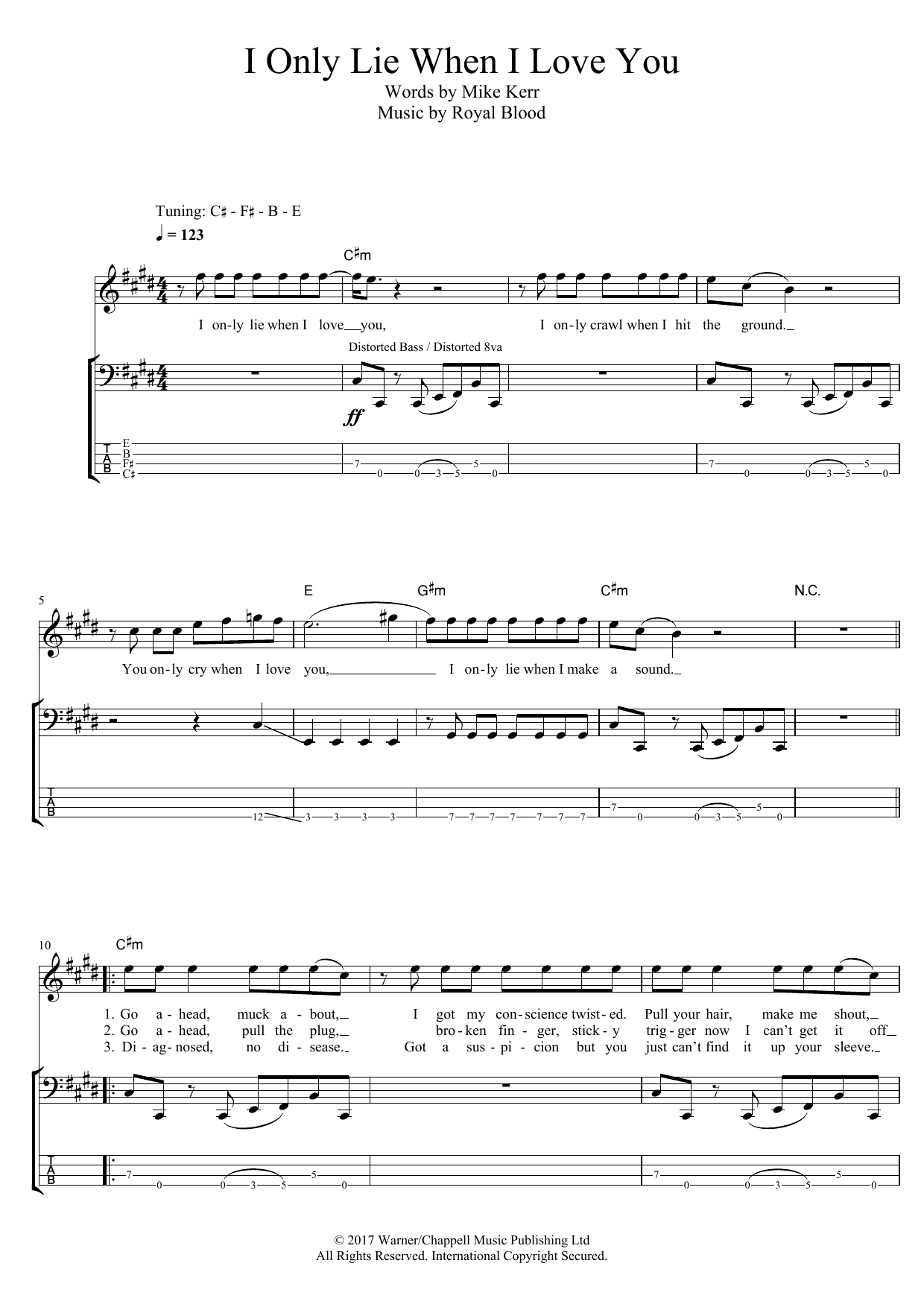 Royal Blood I Only Lie When I Love You sheet music notes and chords arranged for Bass Guitar Tab