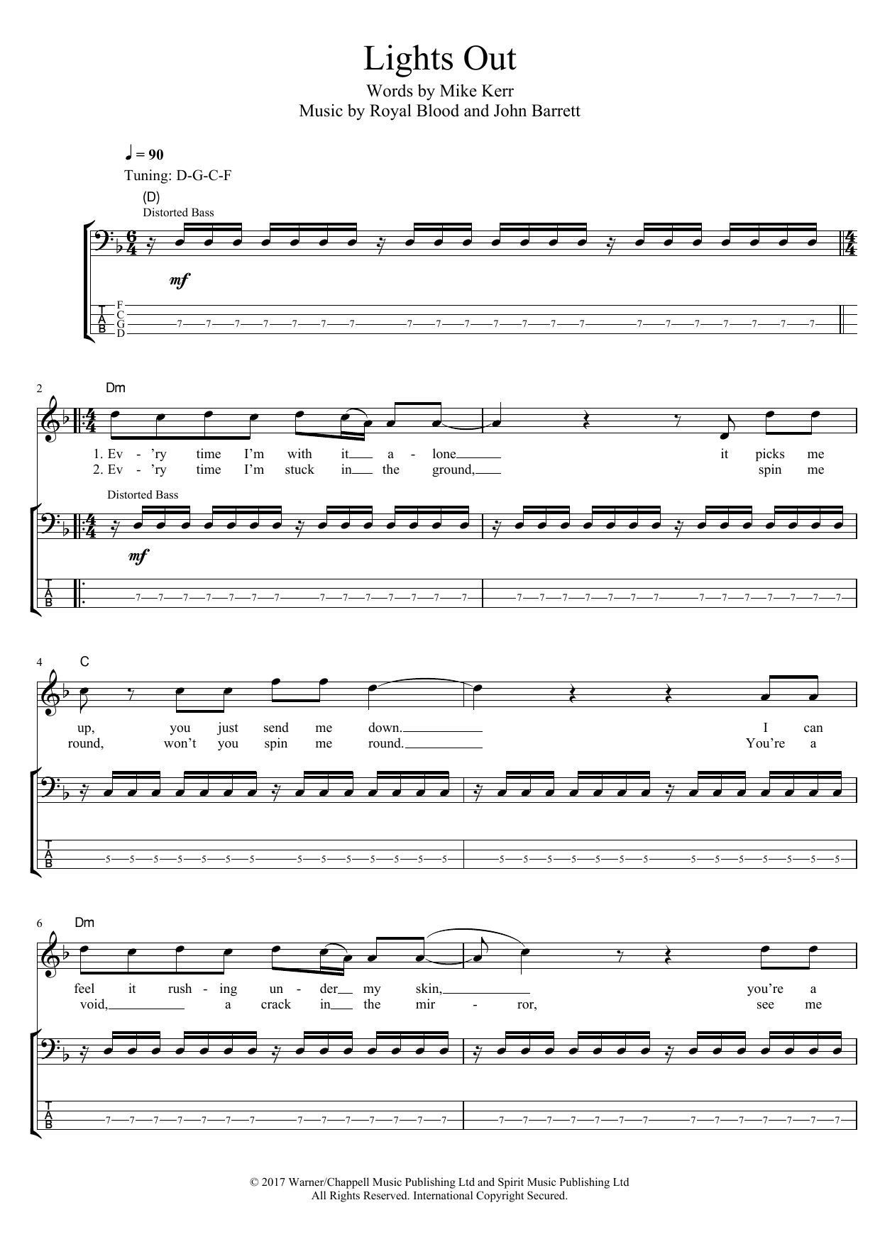 Royal Blood Lights Out sheet music notes and chords arranged for Bass Guitar Tab