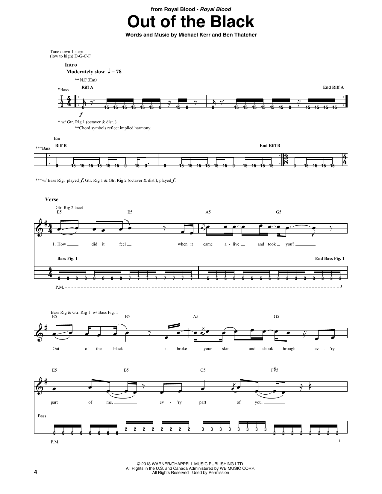 Royal Blood Out Of The Black sheet music notes and chords arranged for Bass Guitar Tab