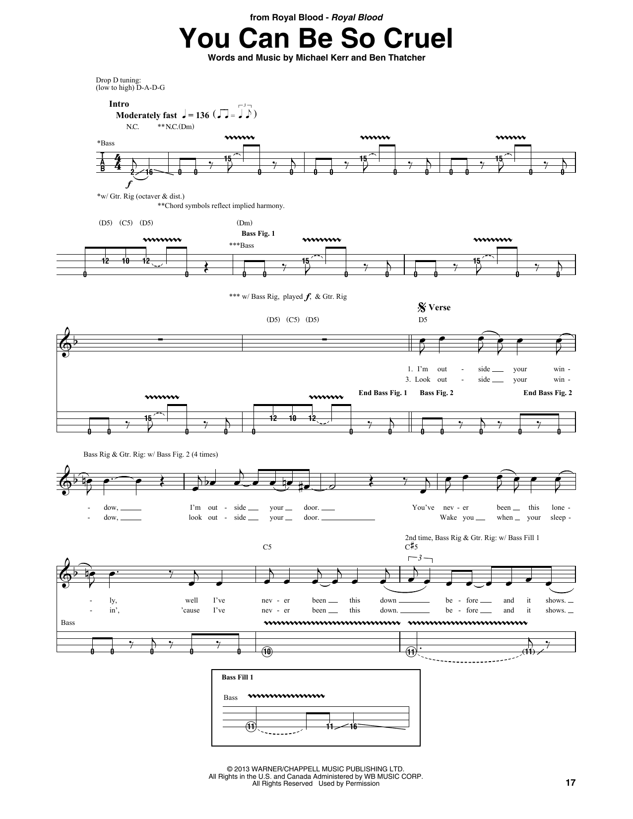 Royal Blood You Can Be So Cruel sheet music notes and chords arranged for Bass Guitar Tab