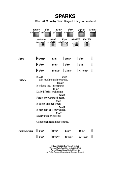 Royksopp Sparks sheet music notes and chords arranged for Guitar Chords/Lyrics