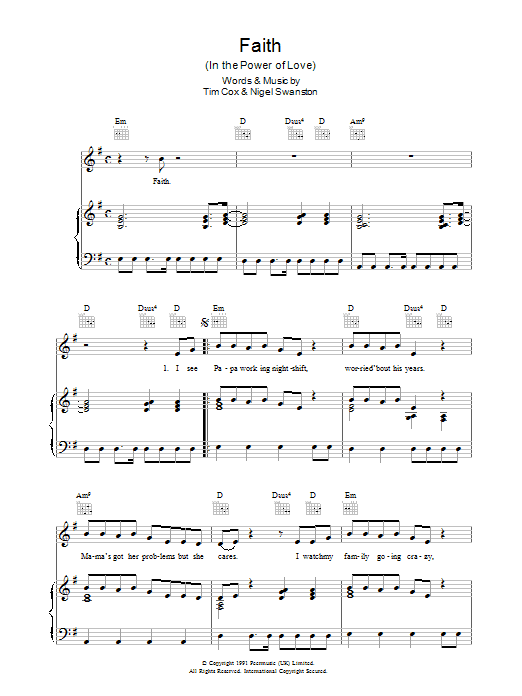 Rozalla Faith (In The Power Of Love) sheet music notes and chords arranged for Piano, Vocal & Guitar Chords