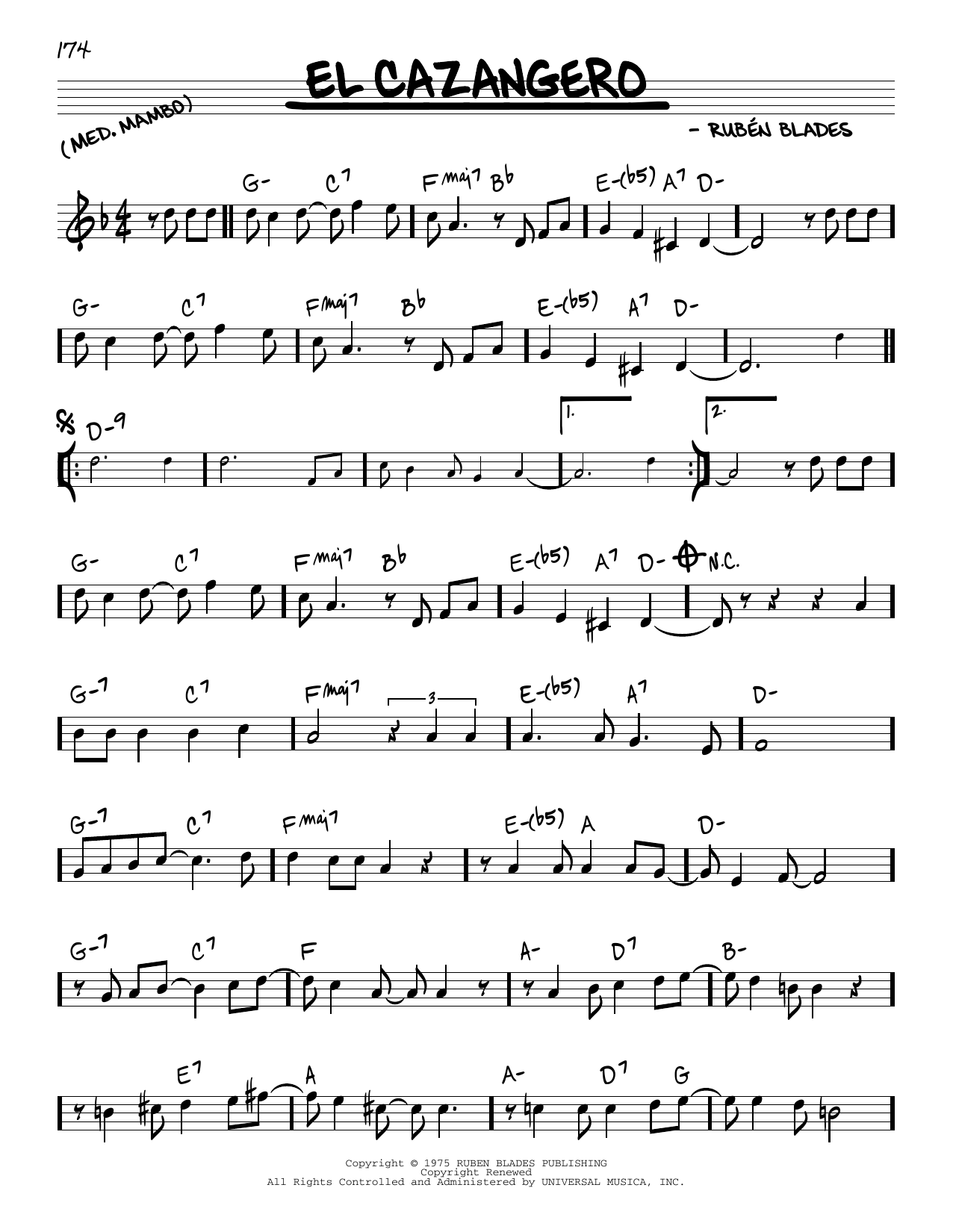 Ruben Blades El Cazangero sheet music notes and chords arranged for Real Book – Melody & Chords