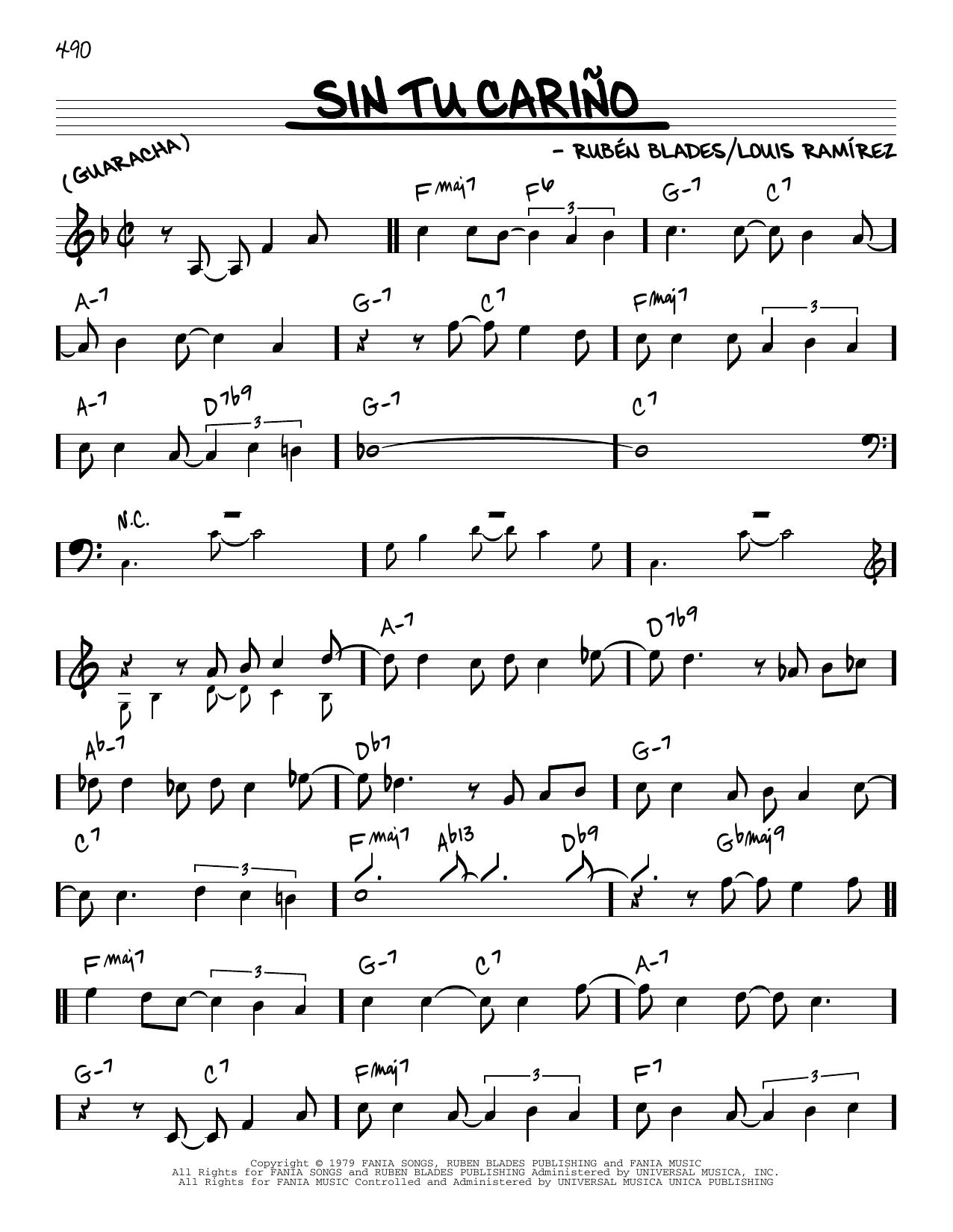 Ruben Blades Sin Tu Carino sheet music notes and chords arranged for Real Book – Melody & Chords