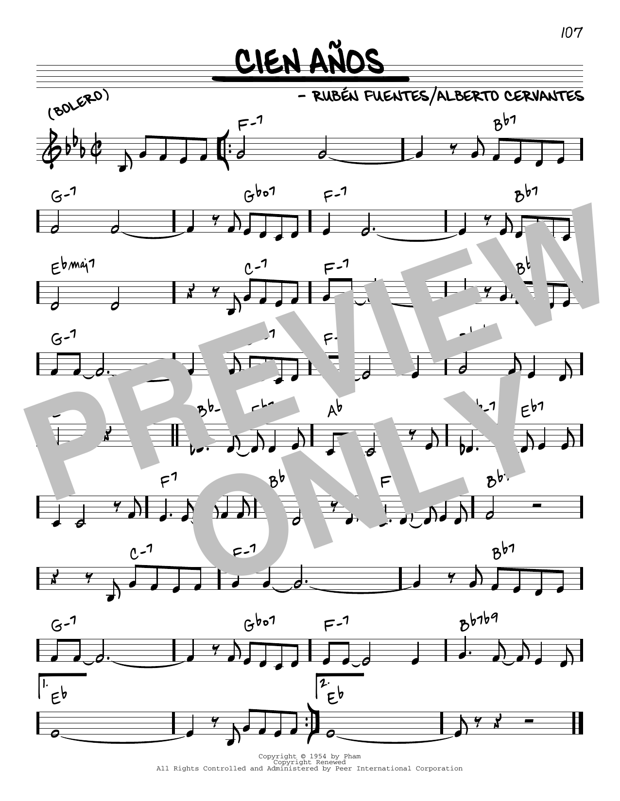 Rubén Fuentes Cien Años sheet music notes and chords arranged for Real Book – Melody & Chords