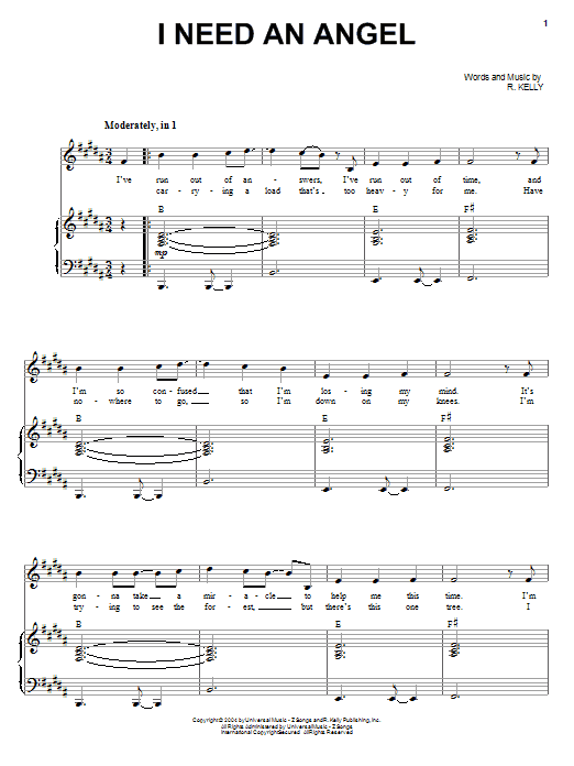 Ruben Studdard I Need An Angel sheet music notes and chords arranged for Piano, Vocal & Guitar Chords (Right-Hand Melody)