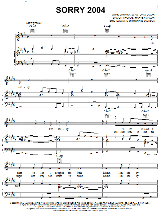 Ruben Studdard Sorry 2004 sheet music notes and chords arranged for Piano, Vocal & Guitar Chords (Right-Hand Melody)