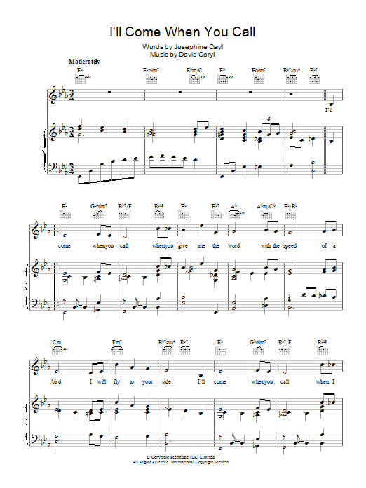 Ruby Murray I'll Come When You Call sheet music notes and chords arranged for Piano, Vocal & Guitar Chords