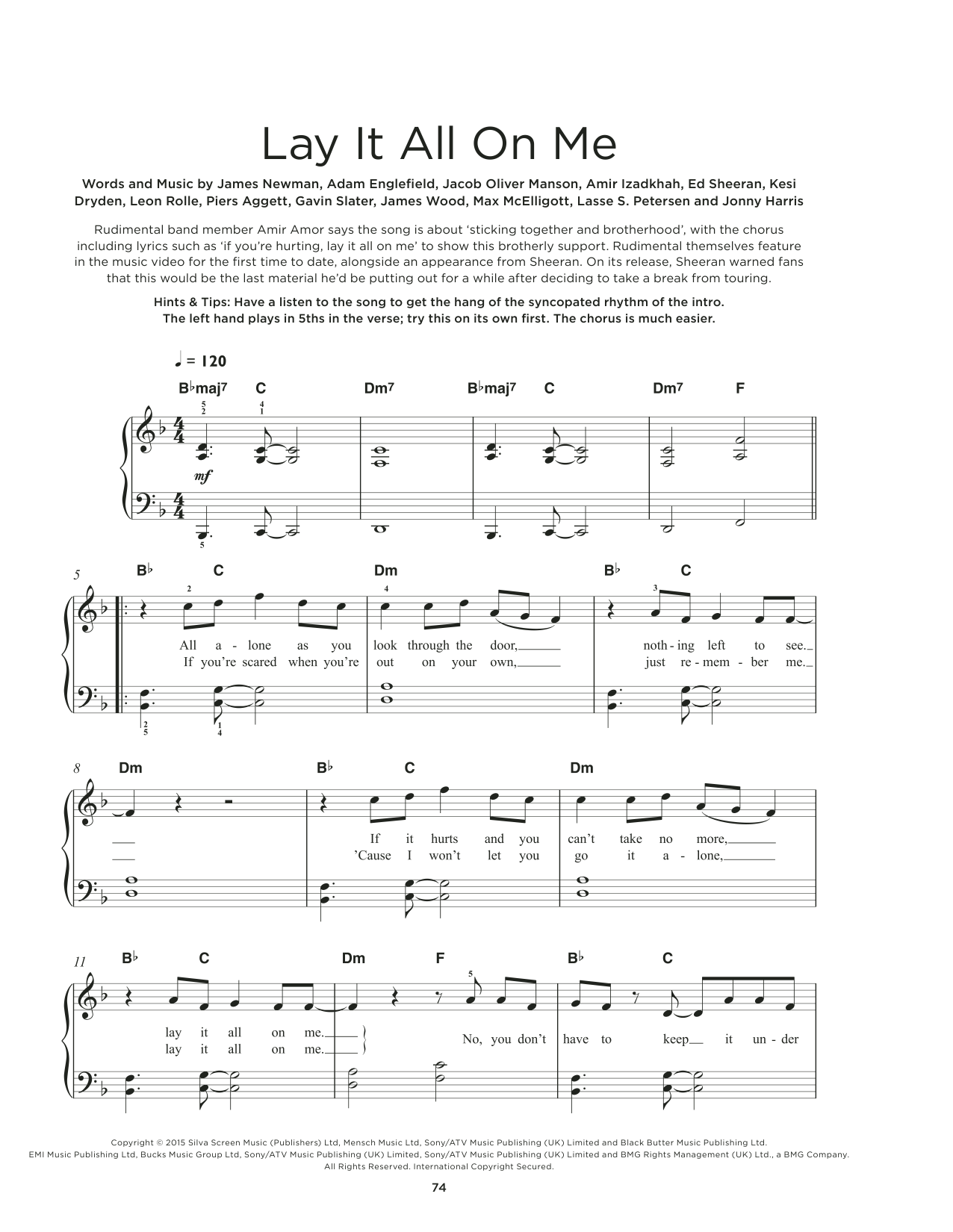 Rudimental Lay It All On Me (feat. Ed Sheeran) sheet music notes and chords arranged for Really Easy Piano