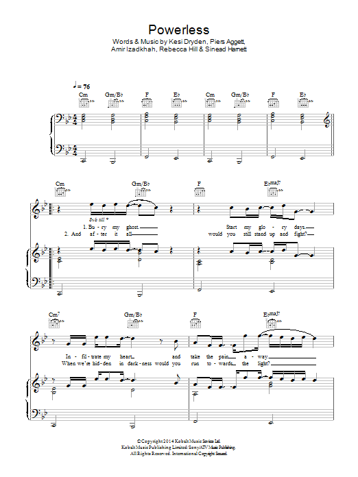 Rudimental Powerless sheet music notes and chords arranged for Piano, Vocal & Guitar Chords