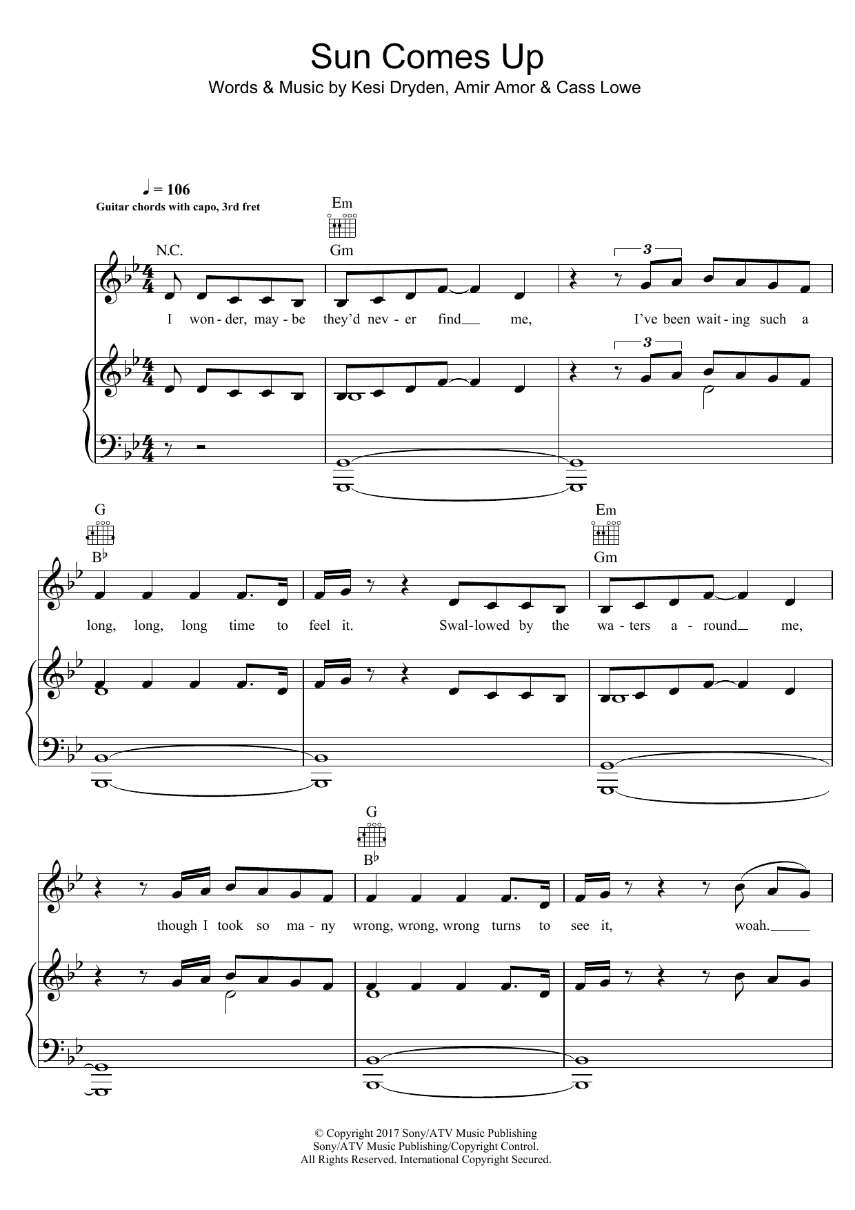 Rudimental Sun Comes Up (featuring James Arthur) sheet music notes and chords arranged for Piano, Vocal & Guitar Chords