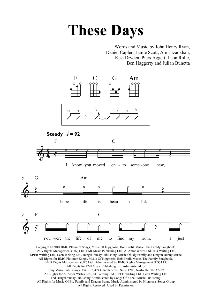 Rudimental These Days (feat. Jess Glynne, Macklemore & Dan Caplen) sheet music notes and chords arranged for Ukulele