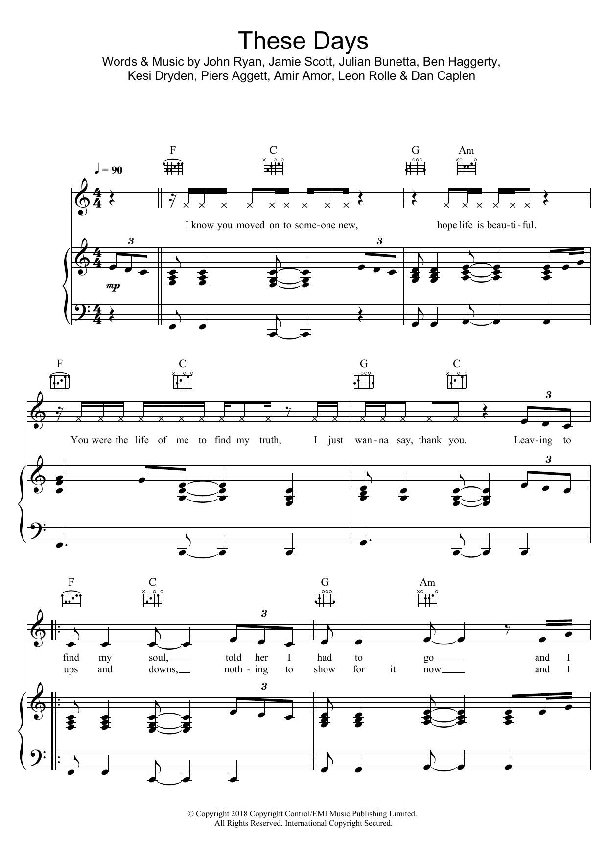 Rudimental These Days (featuring Jess Glynne, Macklemore and Dan Caplen) sheet music notes and chords arranged for Easy Piano