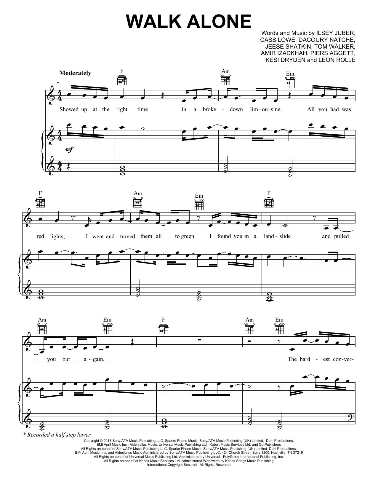 Rudimental Walk Alone (feat. Tom Walker) sheet music notes and chords arranged for Piano, Vocal & Guitar Chords (Right-Hand Melody)