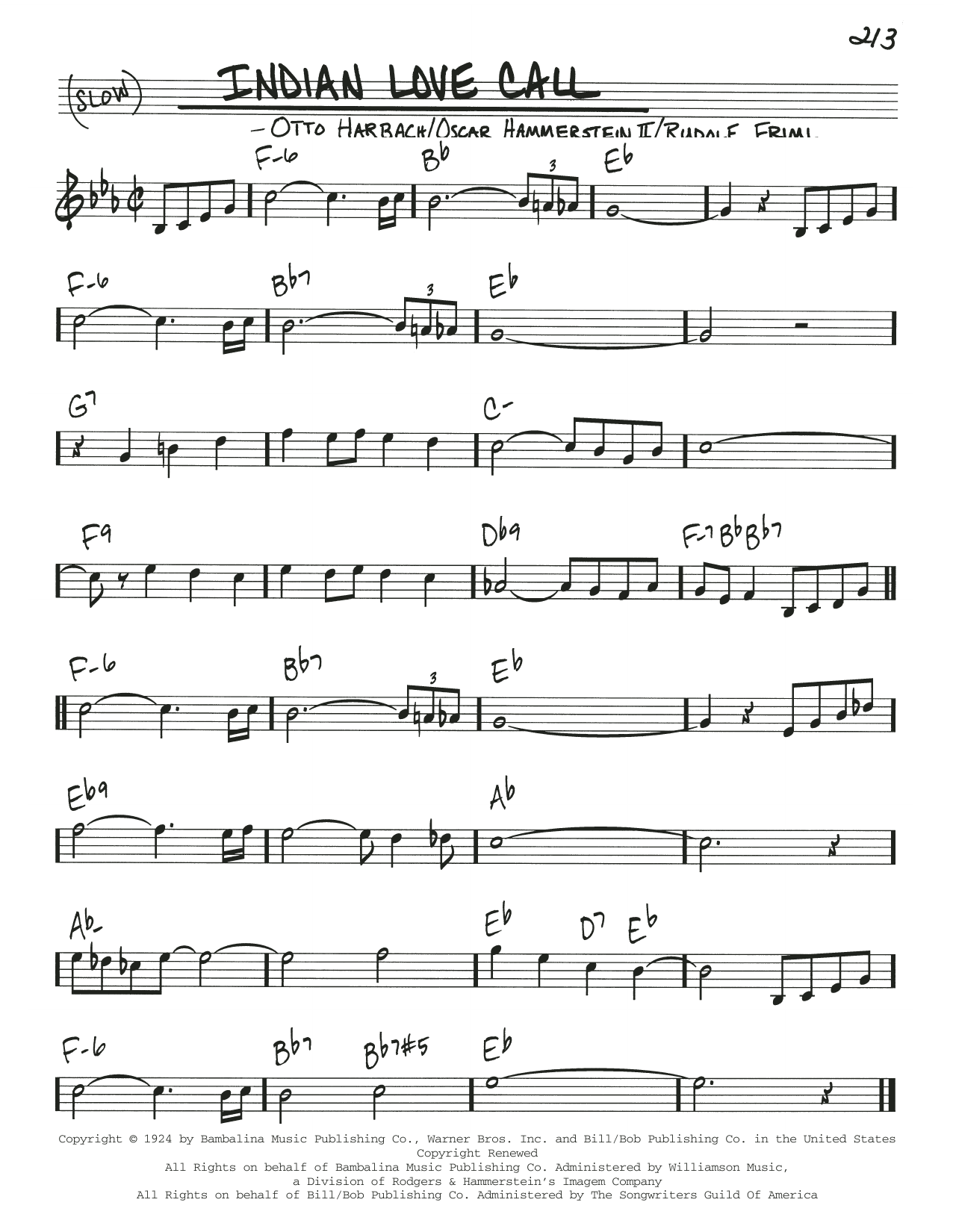 Rudolf Friml Indian Love Call sheet music notes and chords arranged for Real Book – Melody & Chords