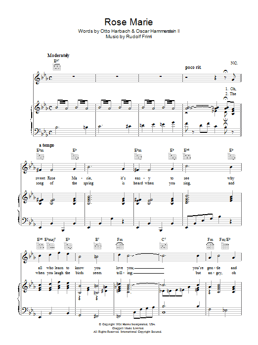 Rudolf Friml Rose Marie sheet music notes and chords arranged for Piano, Vocal & Guitar Chords