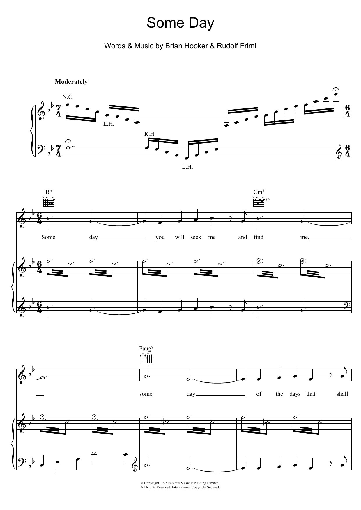 Rudolf Friml Some Day sheet music notes and chords arranged for Piano, Vocal & Guitar Chords