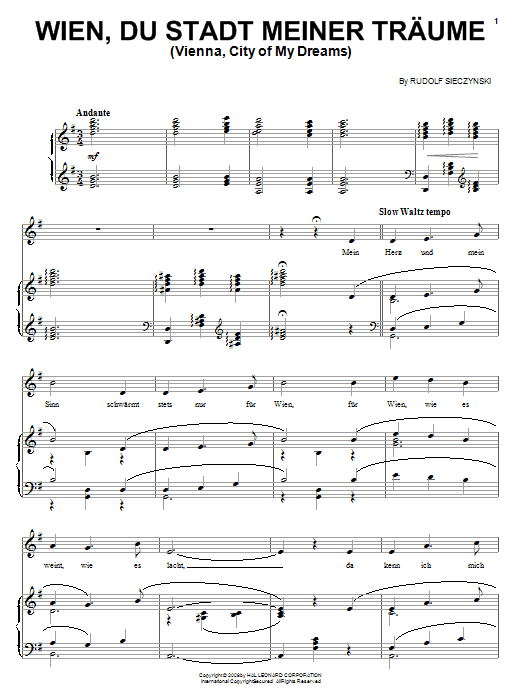 Rudolph Sieczynski Wien, Du Stadt Meiner Traume sheet music notes and chords arranged for Piano, Vocal & Guitar Chords (Right-Hand Melody)