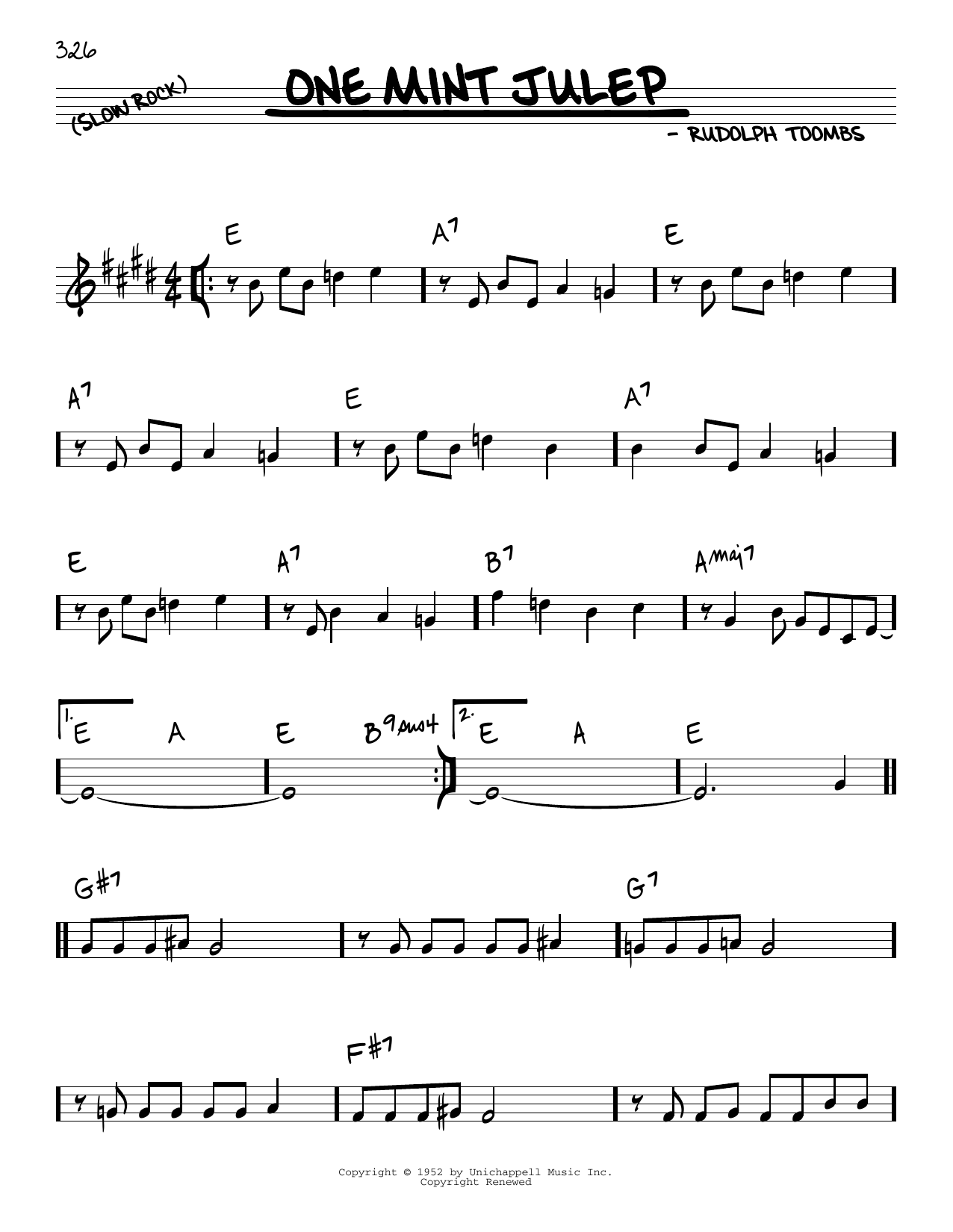 Rudolph Toombs One Mint Julep sheet music notes and chords arranged for Real Book – Melody & Chords