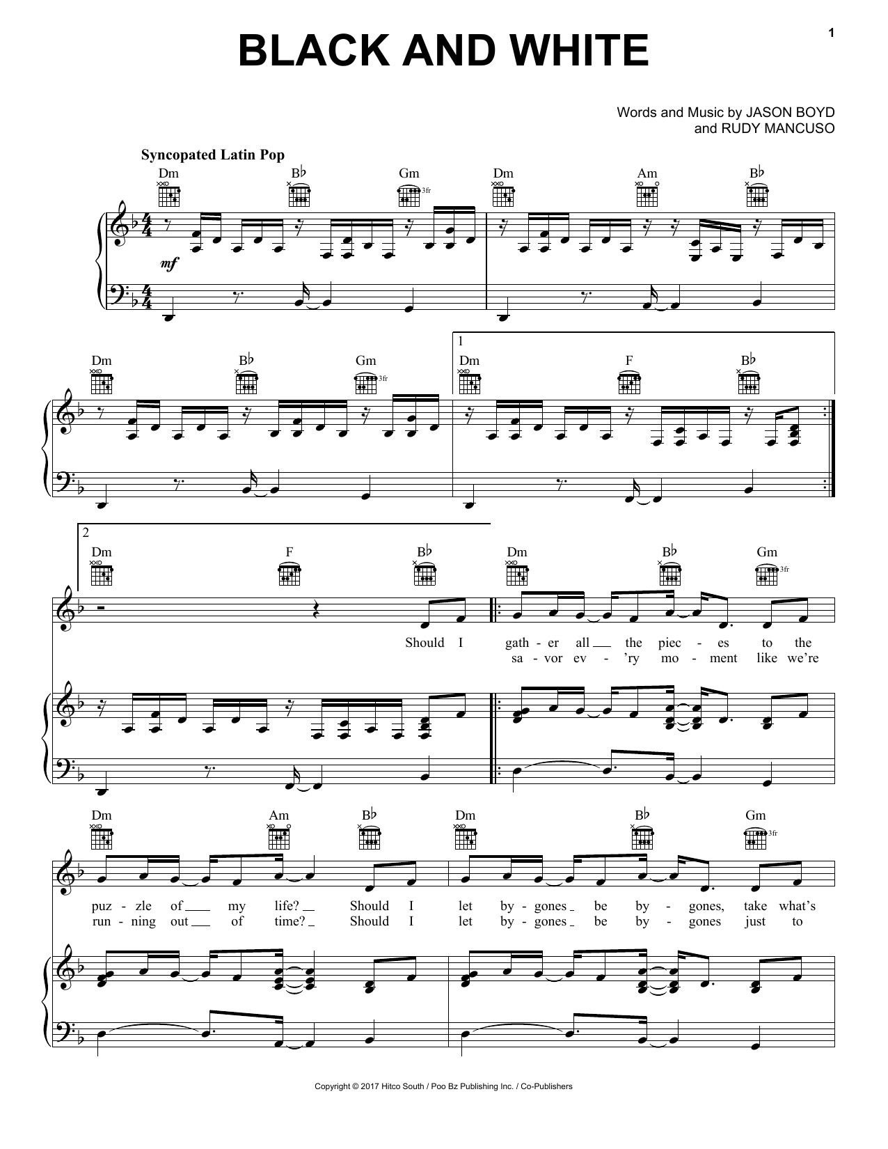 Rudy Mancuso & Poo Bear Black And White sheet music notes and chords arranged for Piano, Vocal & Guitar Chords (Right-Hand Melody)