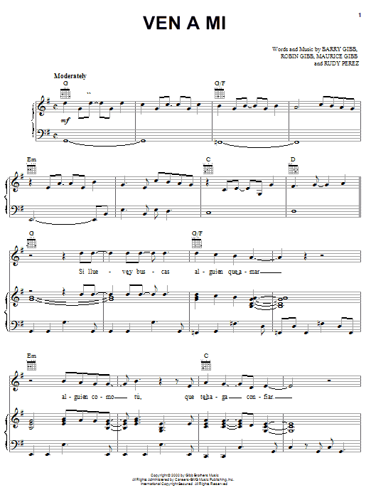 Rudy Perez Ven A Mi sheet music notes and chords arranged for Piano, Vocal & Guitar Chords (Right-Hand Melody)