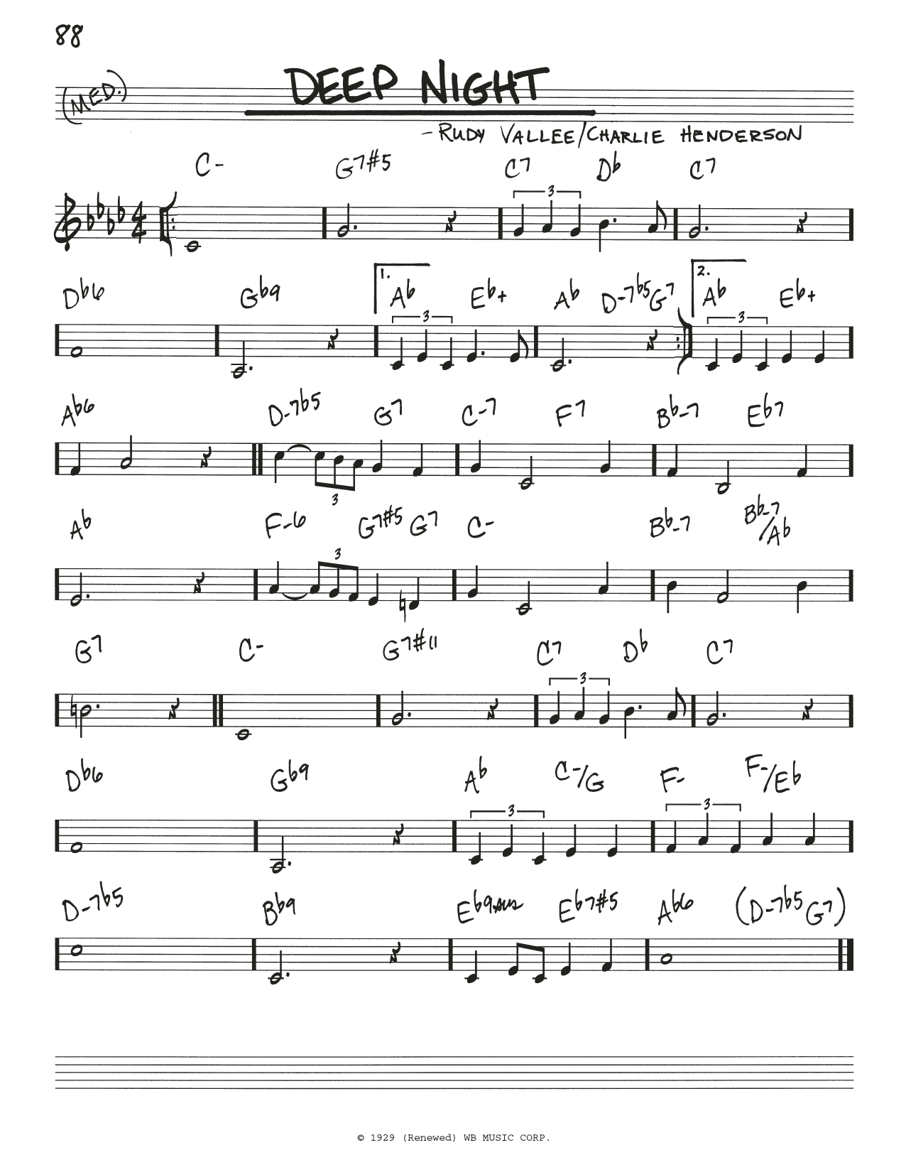 Rudy Vallee Deep Night sheet music notes and chords arranged for Real Book – Melody & Chords